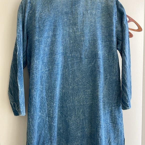 NWT CHAMBRAY DENIM MINI DRESS WITH BEADING - Picture 4 of 5